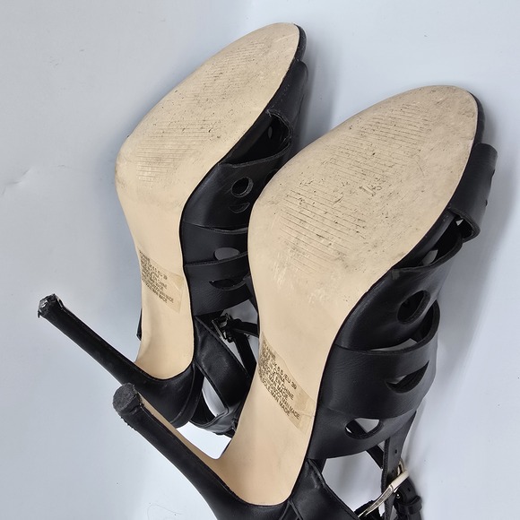 Black Faux Leather Laser Cut Strappy Heels - Size 8.5 - Picture 7 of 16